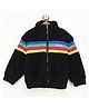 Little Jump Woven Full Sleeves Placement Striped Light Winter High Neck Jacket - Black
