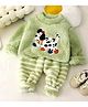 Little Jump Cotton Knit Full Sleeves Dog Patch Detailed Tee & Pants Set - Green