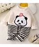 Little Jump Cotton Knit Full Sleeves Panda Patch Detailed Tee & Pants Set - White