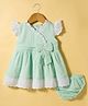 ToffyHouse Cotton Woven Frill Sleeves Frocks With Bloomer Bow Applique & Lace Detailing - Sea Green