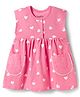 Bonfino 100% Cotton Knit Sleeveless Frock With Heart Print & Pockets - Pink