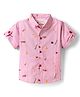 Dew Drops Cotton Woven Half Sleeves Shirt With Text - Pink