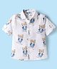 Dew Drops Cotton Woven Half Sleeves Shirt With Teddy Bear Print - Light Blue