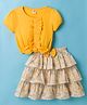Dew Drops Interlock Knit Half Sleeves Top & Skirt Set with Floral Print - Yellow