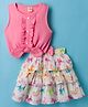 Dew Drops Interlock Knit Sleeveless Top & Skirt Set With Rainbow Print - Pink