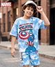 Pine Kids Marvel Single Jersey Knit Half Sleeves T-Shirt & Shorts Set With Captain America Graphics - Multicolor