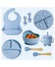 Bebe Burp Silicone Baby Feeding Set- (8 Pcs, Blue, 6+ months)