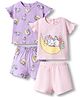 Bonfino 100% Cotton Knit Half Sleeves Unicorn Printed T-Shirts & Shorts Set Pack of 2 - Pink & Purple