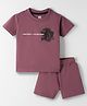 Evimo Looper Knit Half Sleeves T-Shirt & Shorts Set with Text Print - Rose Gold