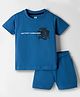 Evimo Looper Knit Half Sleeves T-Shirt & Shorts Set with Text Print - Royal Blue