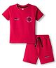 Evimo Looper Knit Half Sleeves T-Shirt & Shorts Set with Text Print - Red
