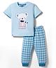 Mini Taurus Sinker Knit Half Sleeves Night Suit With Bear Print - Light Blue