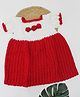Woonie Woven Half Sleeves Floral Applique Detailed Hand Knitted Dress - Red