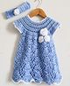 Woonie Hand Knitted Sleeveless Floral Applique Detailed Dress With Headband - Light Blue
