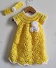 Woonie Hand Knitted Sleeveless Floral Applique Detailed Dress With Headband - Yellow