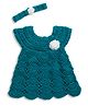 Woonie Hand Knitted Sleeveless Floral Applique Detailed Dress With Headband - Blue