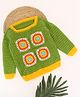 Woonie Handknitted Full Sleeves Floral Designed Sweater - Green