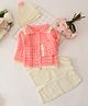 Woonie Handknitted Full Sleeves Cardigan Set With Cap - Peach