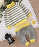 Woonie Handknitted Full Sleeves Striped High Neck Sweater Set - Grey