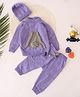 Woonie Handknitted Full Sleeves Bunny Ears Designed Sweater Set With Cap - Purple