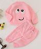 Woonie Handknitted Full Sleeves Big Eyes Designed Sweater Set - Pink