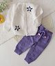 Woonie Handknitted Full Sleeves Floral Embroidered Cardigan Set - White