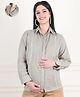 Moms Maternity Cotton Woven Full Sleeves Lace Embellished Maternity Shirt With Front Open Nursing Access -  Grey