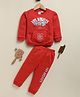 Annie Kids Fleece Knit Mickey & Friends Featuring Full Sleeves Minnie Mouse Los Angeles Text Printed Sweatshirt & Joggers Set - Red