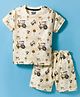 Mini Taurus Interlock Knit Half Sleeves T-Shirt & Shorts Set with Tractor Print - Butter