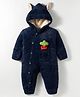 Yellow Apple Knit Full Sleeves Hooded Winter Wear Romper with Carrot Embroidery - Navy