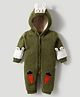Yellow Apple Knit Full Sleeves Hooded Winter Wear Romper with Carrot Embroidered & Bunny Applique - Dark Green