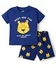 Doodle Poodle 100% Cotton Knit Half Sleeves Roar Printed T-Shirt & Shorts Night Suit - Navy Blue