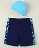 Pine Kids Abstract Printed Swimming Trunk With Cap - Navy Blue
