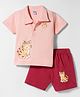 Tango Interlock Knit Half Sleeves Polo T-Shirt & Shorts Set With Tiger Print - Orange