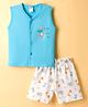 Tango Interlock Knit Sleeveless Shorts Night Suit With Elephant Print - Aqua
