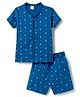 Tango Interlock Knit Half Sleeves Co-ords Shorts Night Suit With Nautical Theme Print - Navy Blue