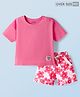 Honeyhap Premium Cotton 100% Cotton Knit Oversized T-Shirt & Shorts Night Suit with Bio Finish & Floral Print - Spun Sugar