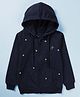 Kiddopanti Fleece Knit Full Sleeves Butterfly Beads Embellished Light Winter Hooded Sweatshirt - Navy Blue