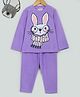 Hugsntugs Fleece Knit Full Sleeves Bunny Patch Detailed Winter Tee & Pants Set - Purple