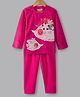 Hugsntugs Fleece Knit Full Sleeves Fish Patch Detailed Winter Tee & Pants Set - Hot Pink