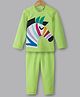 Hugsntugs Fleece Knit Full Sleeves Zebra Patch Detailed Winter Tee & Pants Set - Green