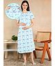 Moms Ever Knitted Knit Half Sleeves Rainbow Printed Maternity Nighty With Overlap Nursing Access - Light Blue