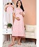 Moms Ever Cotton Knit Half Sleeves Dots Printed Maternity Nighty With Front Open Nursing Access - Peach