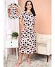 Moms Ever Knitted Knit Half Sleeves Hearts Printed Maternity Nighty With Overlap Nursing Access - Peach