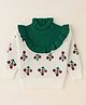 Little Surprise Box Knit Full Sleeves Frill Detailed Floral Designed Colour Blocked Sweater - Green