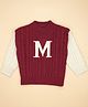 Little Surprise Box Knit Full Sleeves M Text Designed Colour Blocked Sweater - Maroon