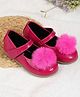 SHOES FOR JUNIORS Pom Pom Embellished Velcro Closure Ballerinas - Fuschia