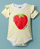 Doodle Poodle 100% Cotton Knit Half Sleeves Striped & Strawberry Printed Onesie  -Bright White
