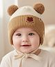 Ziory Wool Knit Teddy Designed Pom Pom Detailed Beanie Cap - Light Brown & Beige - Circumference 46-50 Cms