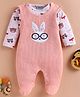 Wonderchild Full Sleeves Bunny Embroidered Footed Sleepsuit With Animals Printed Tee - Peach